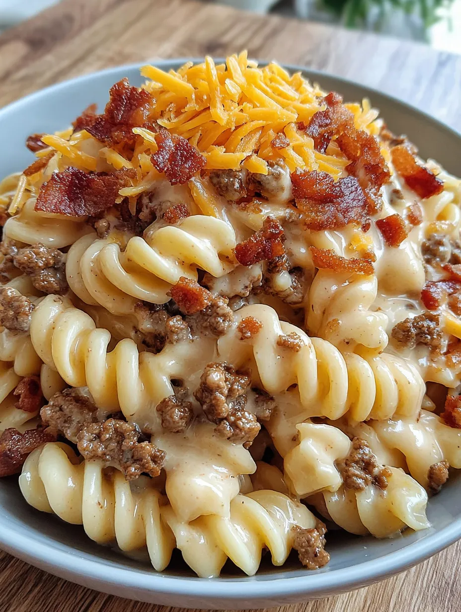 Ein Bohnentopf mit Bacon, Käse und Pasta.