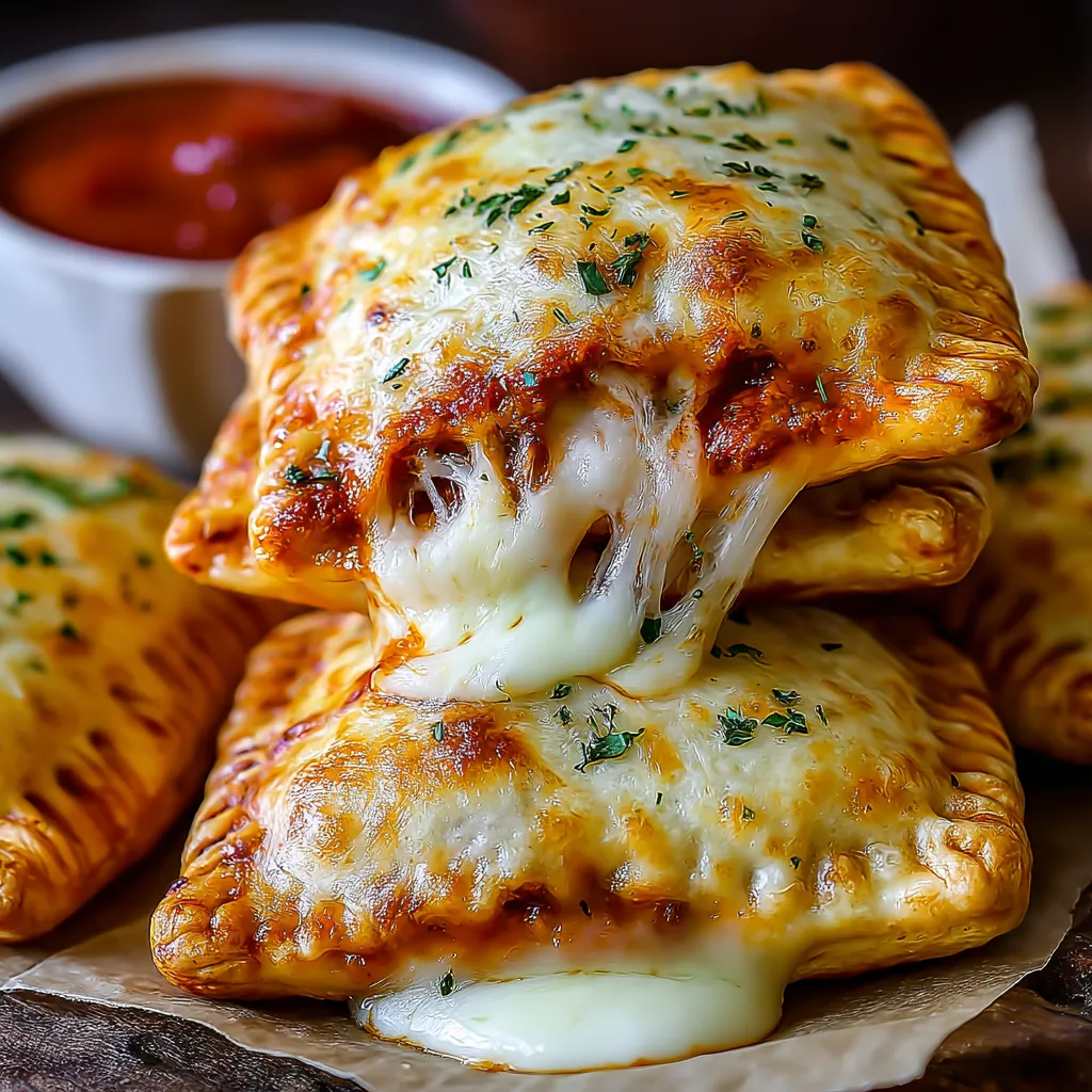 Einfache Pizzataschen mit Käse auf einem Teller.