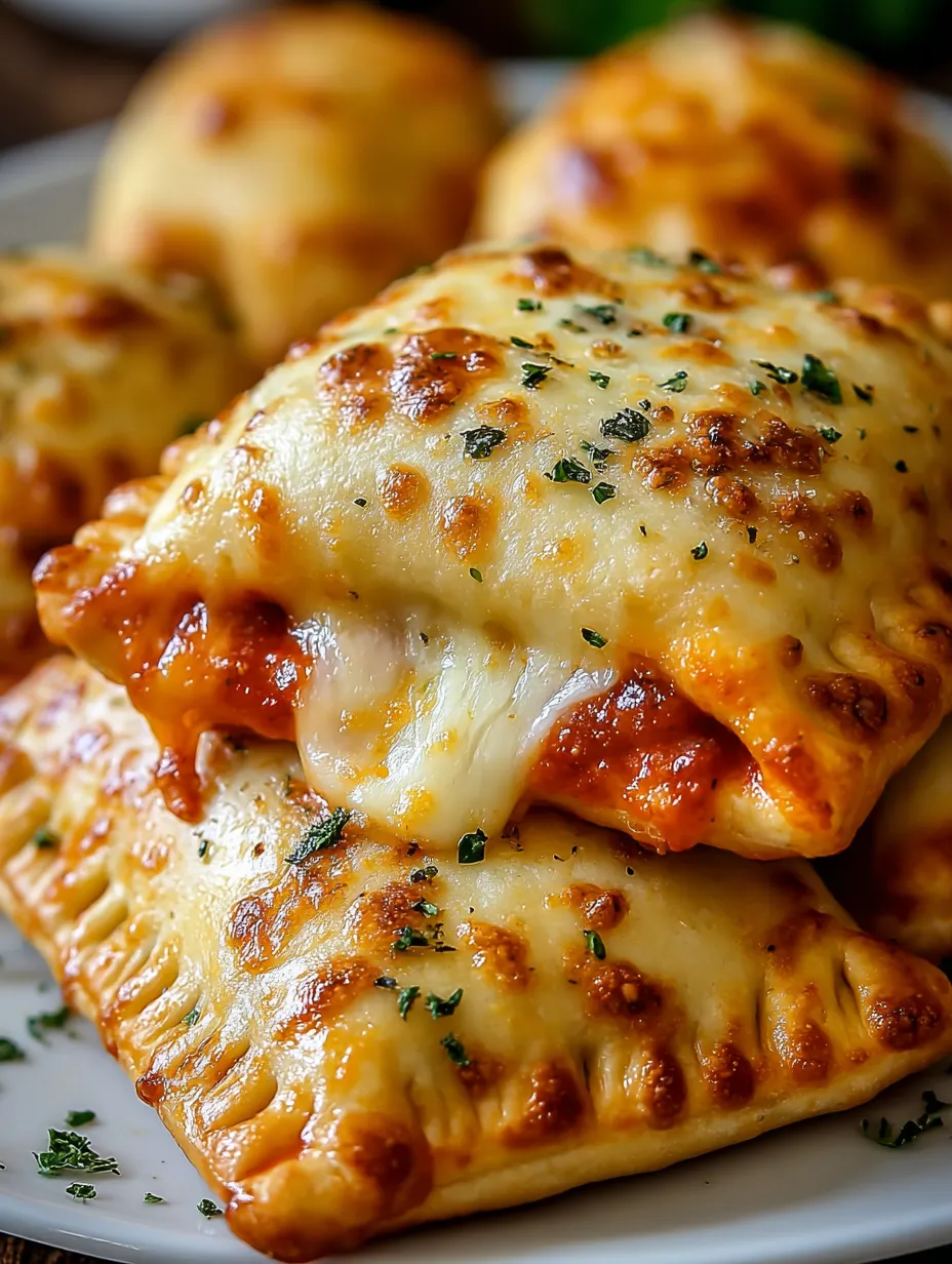 Eine Platte mit Pizzataschen, die mit Käse und Tomaten gefüllt sind.