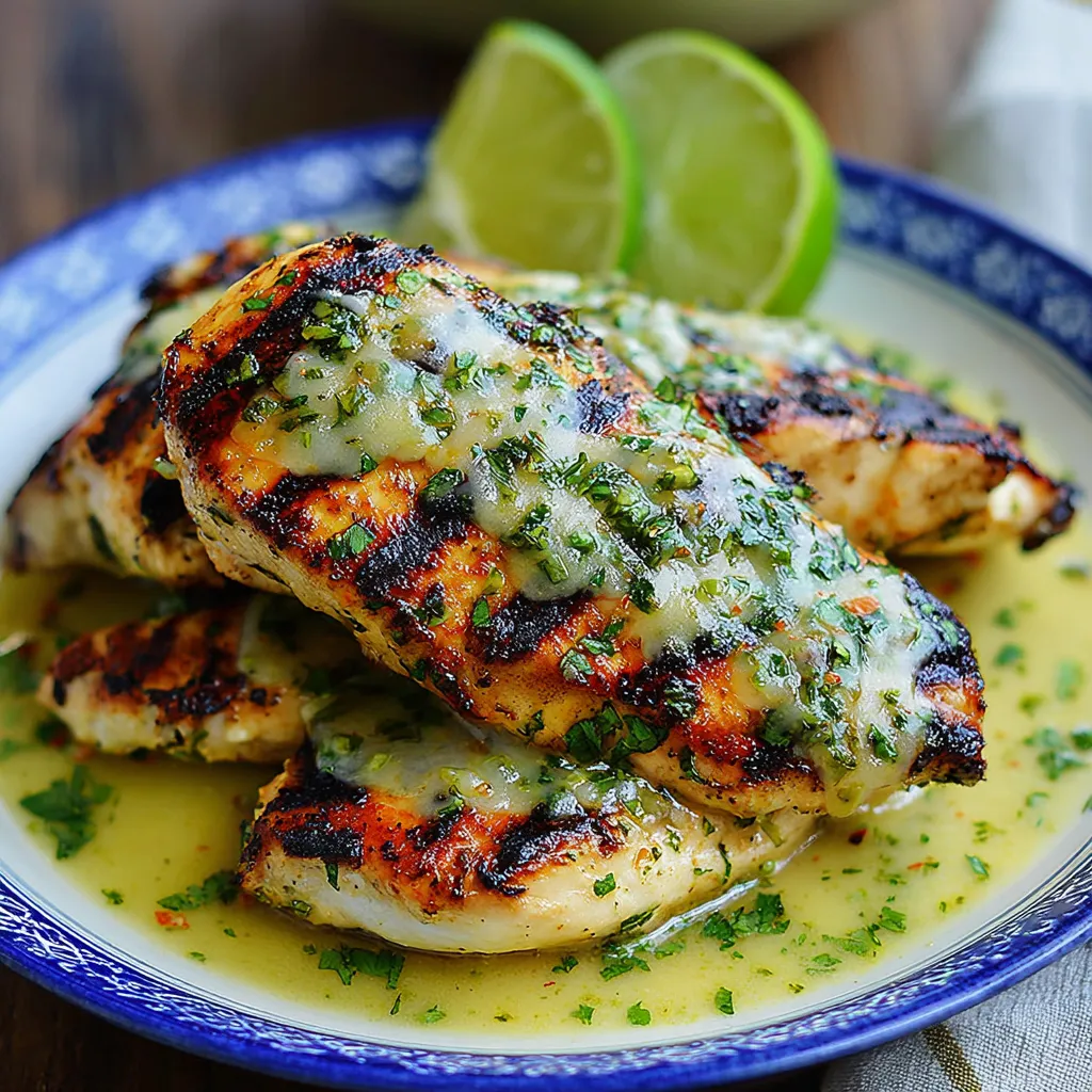 Ein Plate mit grilled Salsa Verde Pepper Jack Chicken.