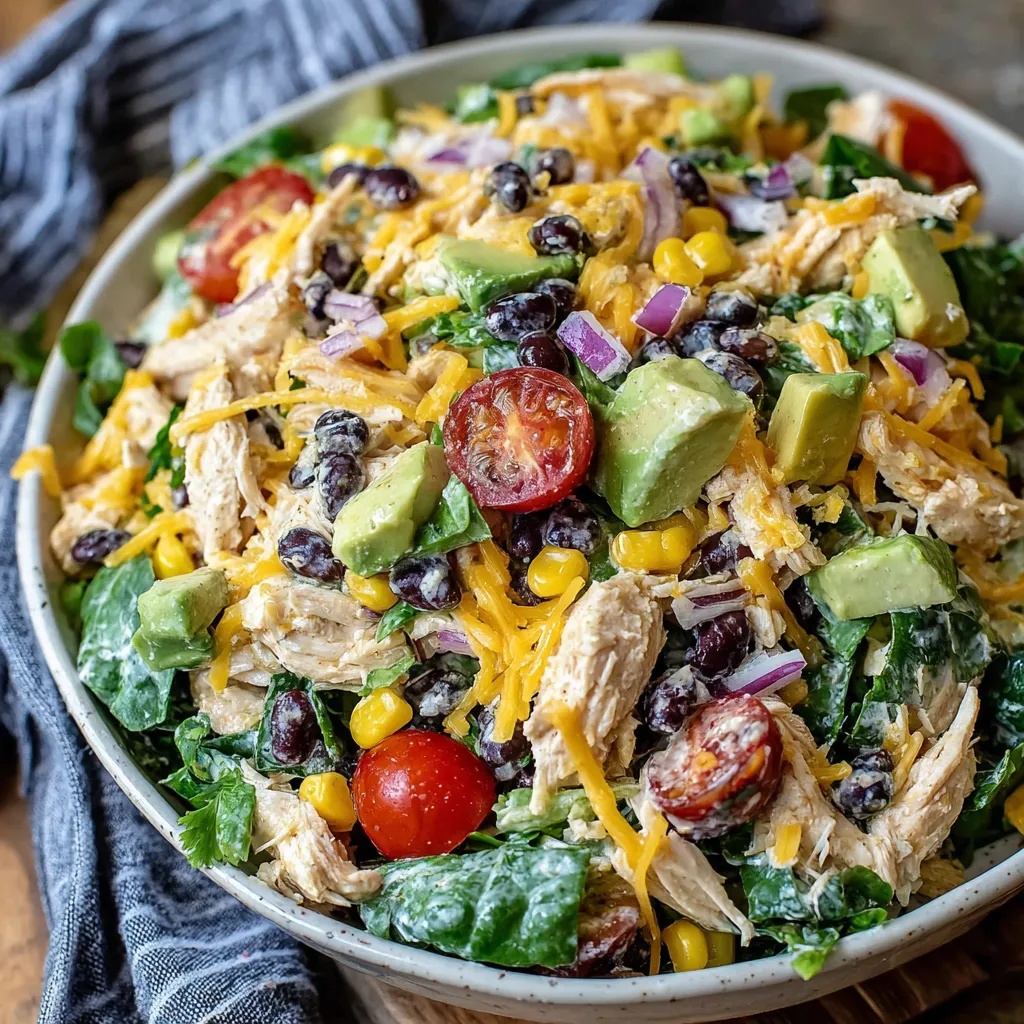 Ein pikant-südwestlicher Hühnersalat in einem weißen Behälter.