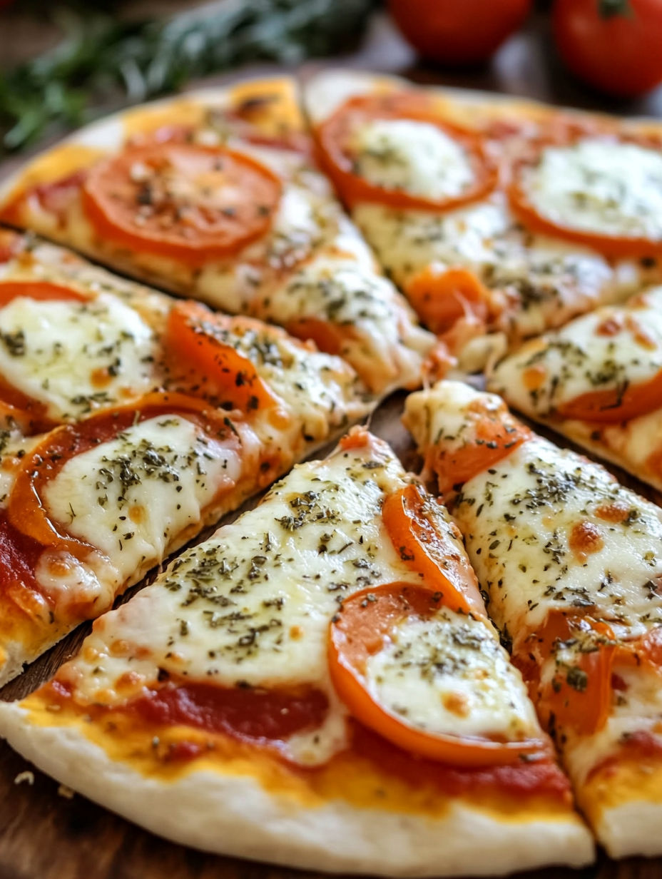 A slice of pizza with tomatoes and cheese.