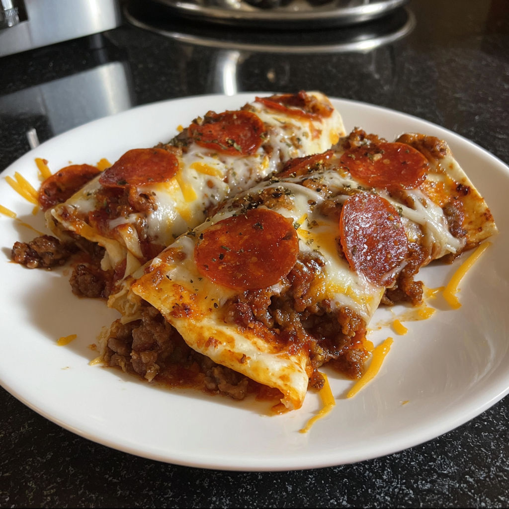 A plate of pizza enchiladas.