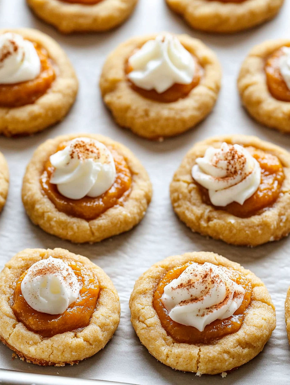 A tray of cookies with white frosting and orange filling.