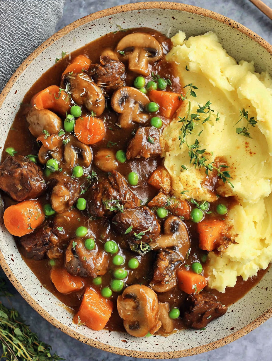 A bowl of mushroom and potato stew.