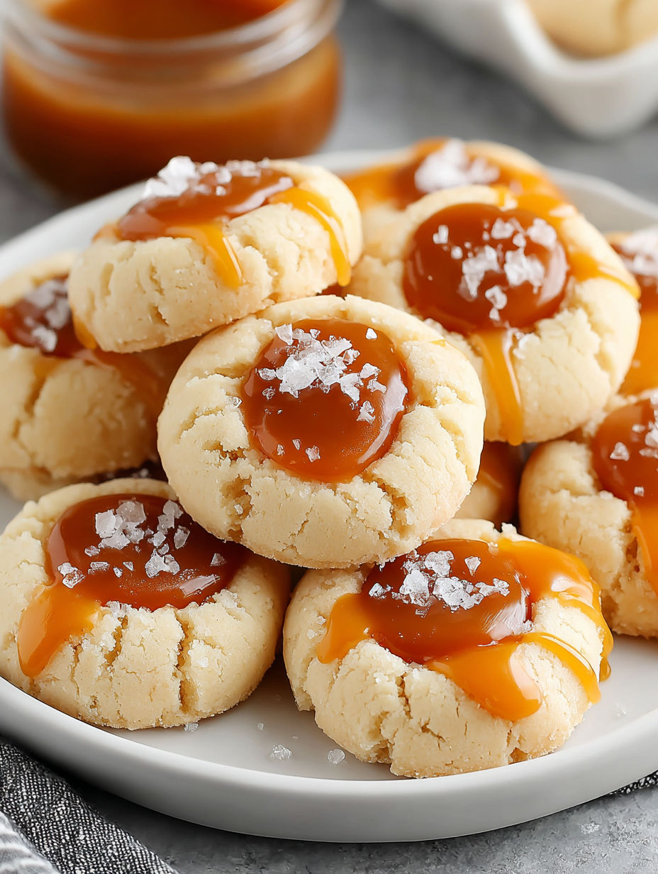A plate of cookies with a sauce on top.