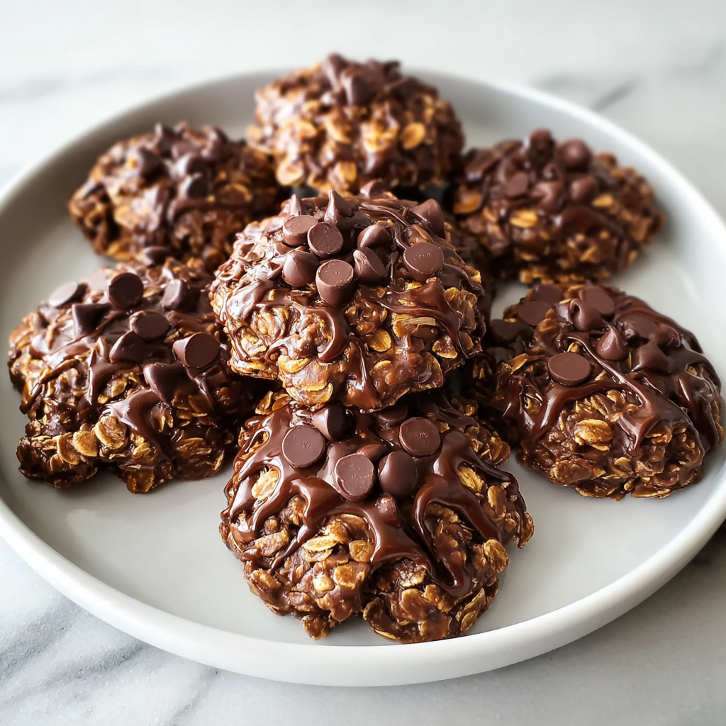 A plate of chocolate oatmeal cookies.