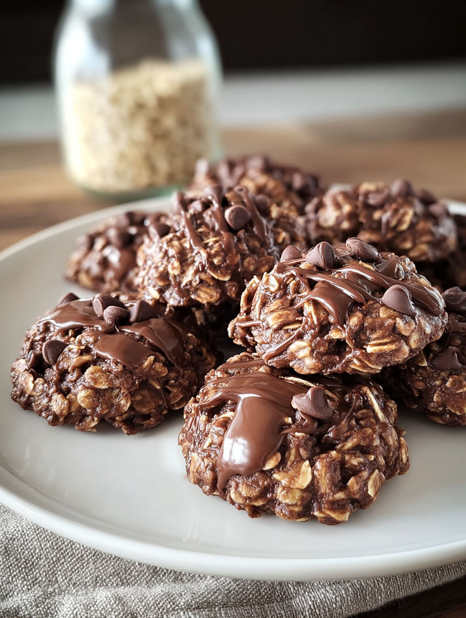 A plate of chocolate oatmeal cookies.