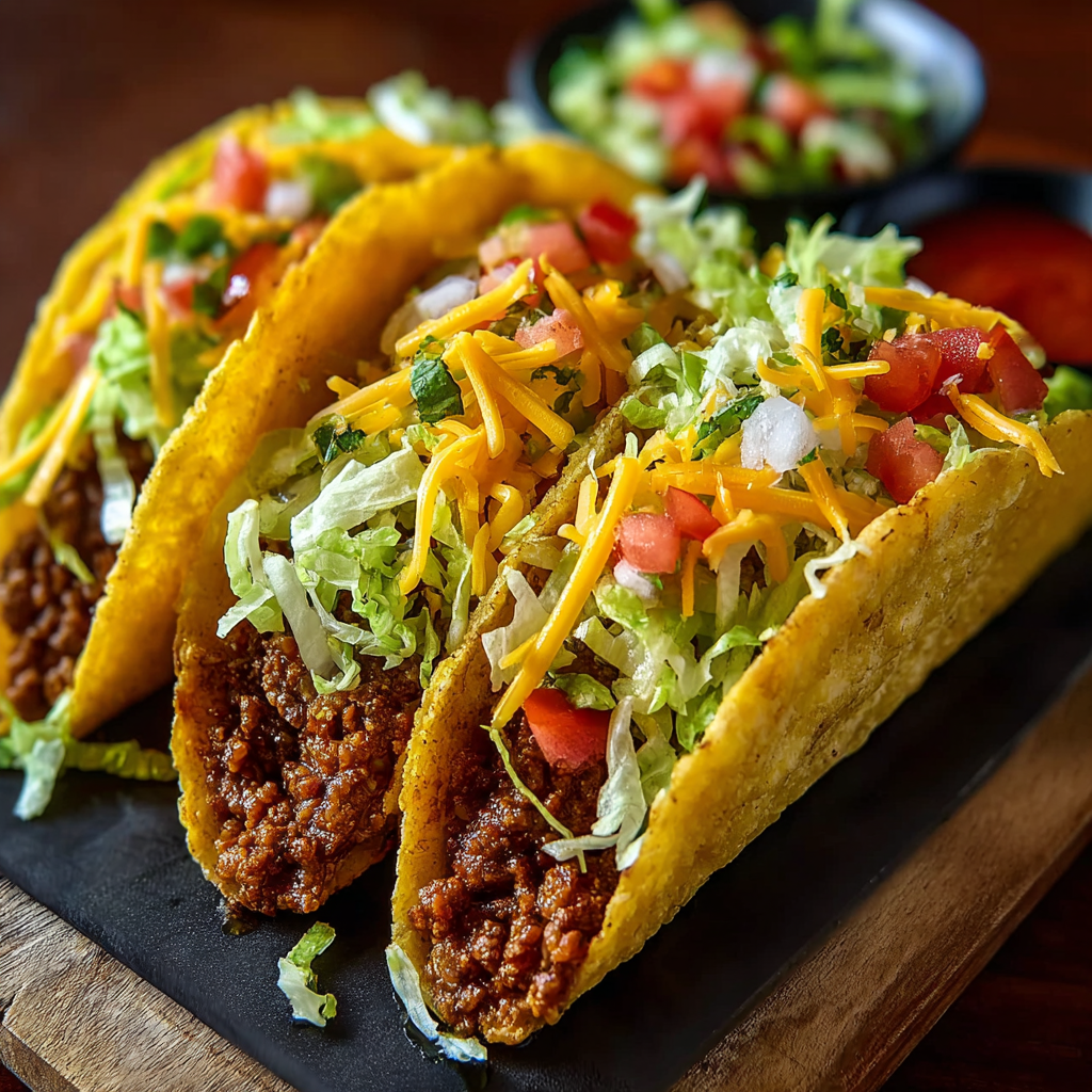 A plate of two smash tacos with lettuce and tomatoes.
