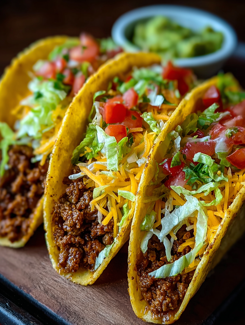 Two tacos with lettuce and cheese.