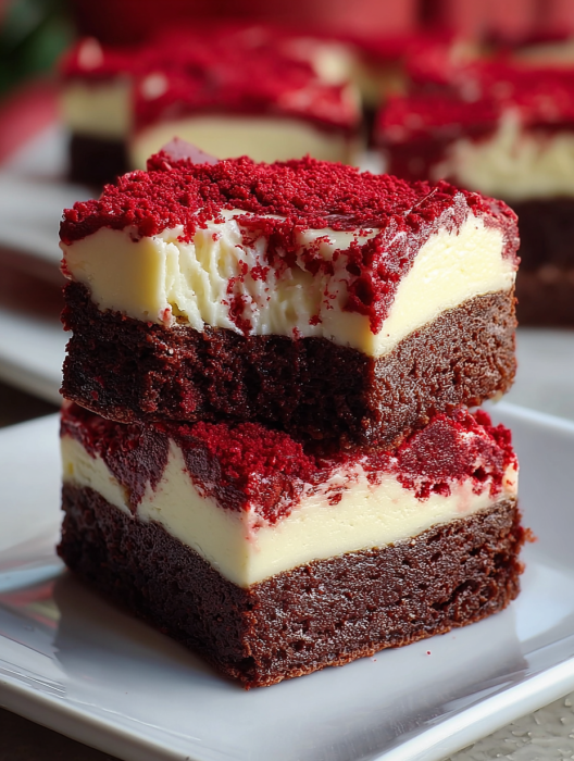 A slice of chocolate cake with red frosting.