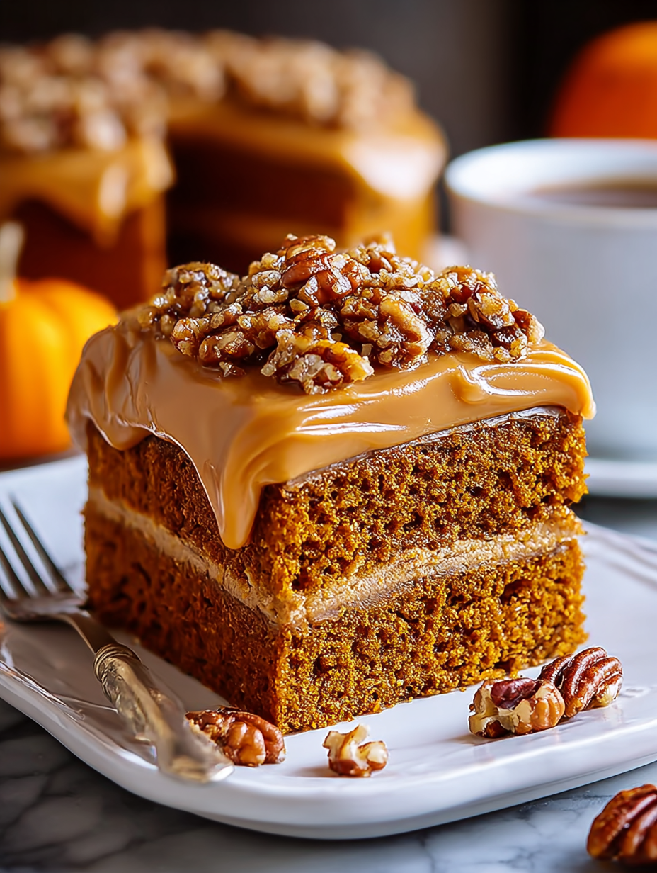 A slice of cake with walnuts on top.