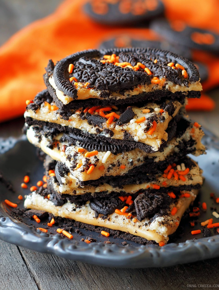 A stack of Oreo Chewies with orange and black decorations.