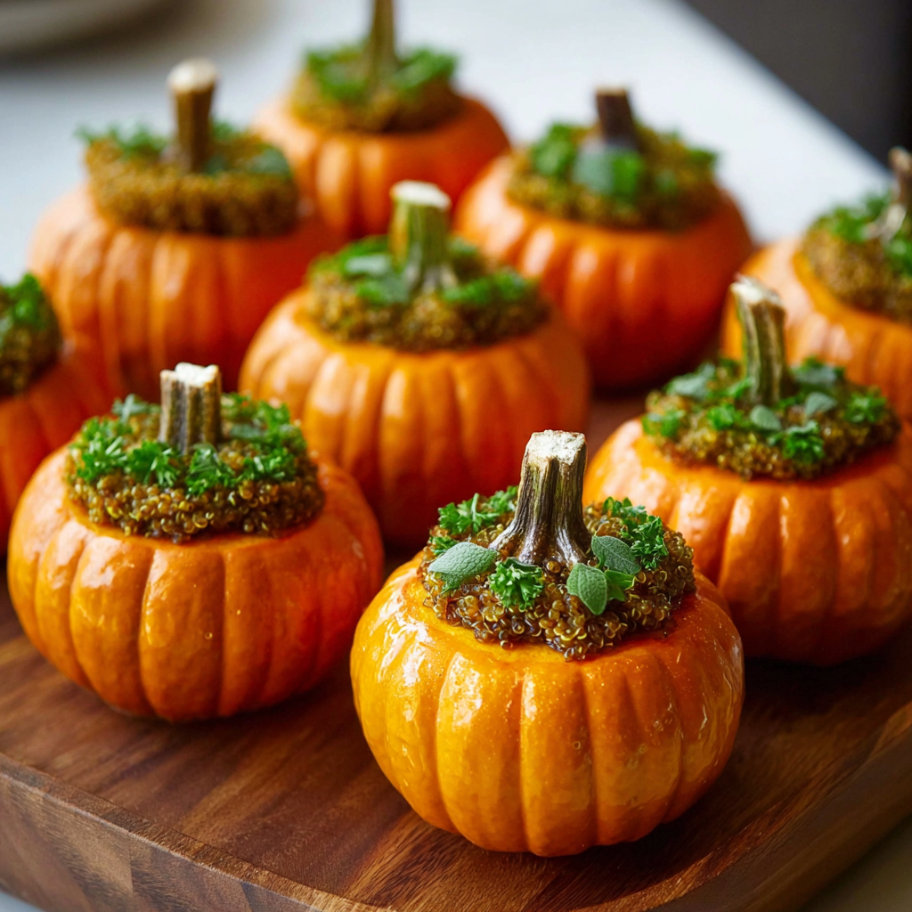A wooden tray with several mini pumpkins on it.