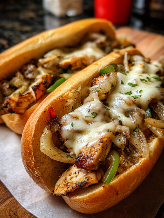 A sandwich with chicken and onions.