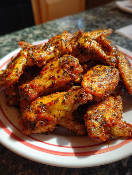 A plate of Cajun Garlic Chicken Wings.