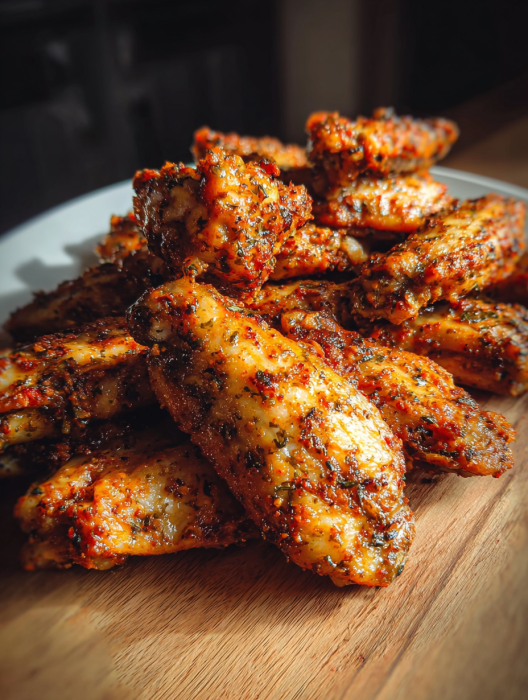 A plate of Cajun Garlic Chicken Wings.