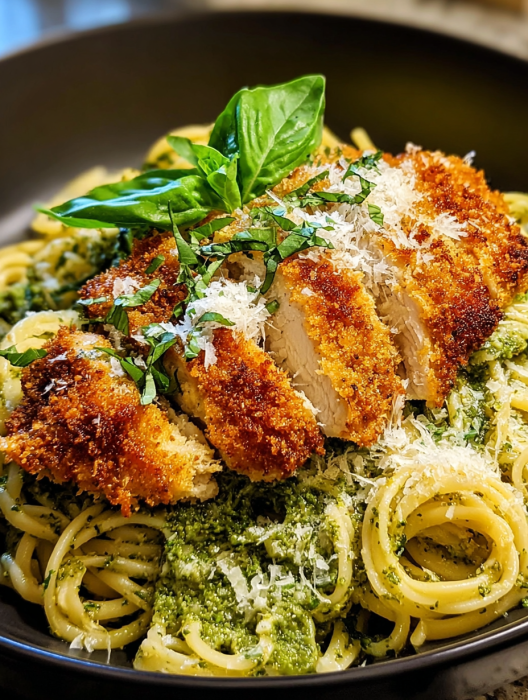 A plate of food with chicken and pasta.