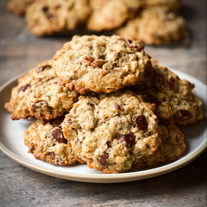 A plate of Laura Bush's Cowboy Cookies.