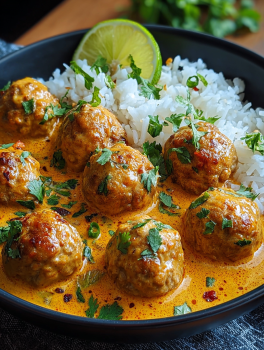 A bowl of food with meatballs and rice.