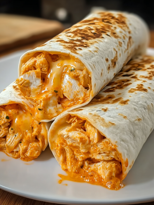 Two Buffalo Chicken Cheese Wraps on a plate.