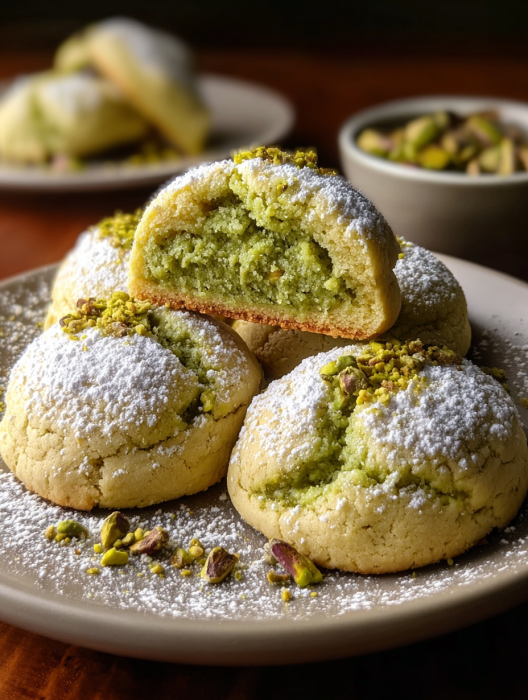 A plate of green and white cookies.