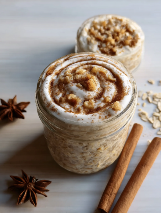 A jar of cinnamon roll oatmeal.