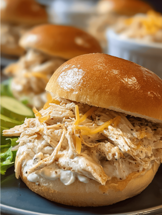 A sandwich with chicken and cheese.