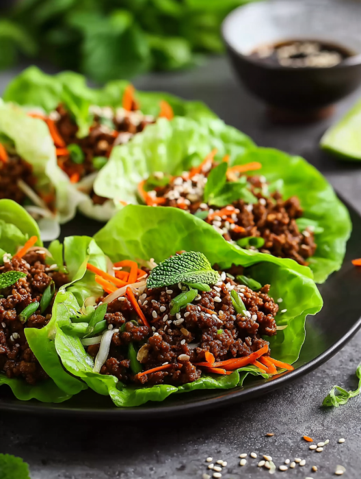 A plate of food with lettuce and meat.