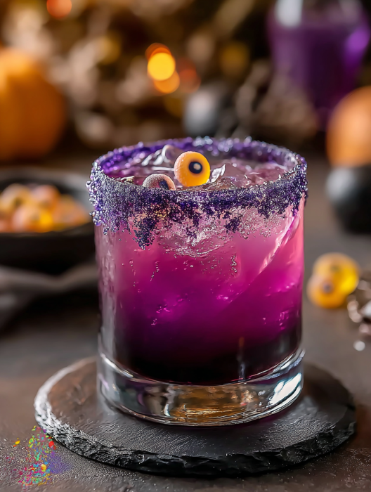 A purple drink with a purple eye in it.