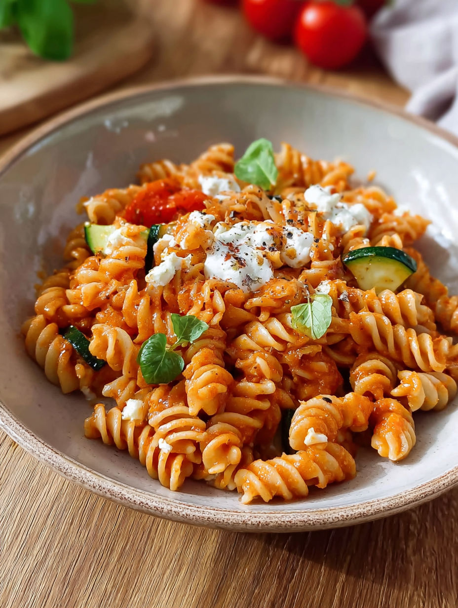 A bowl of pasta with vegetables and cheese.