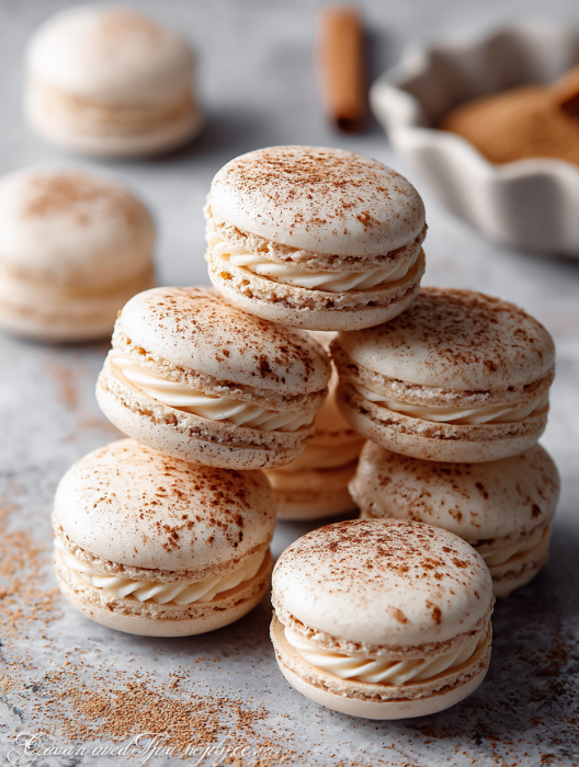 A stack of macaroons with white frosting.