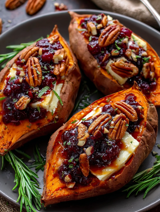 A close up of a roasted sweet potato with a marshmallow on top.