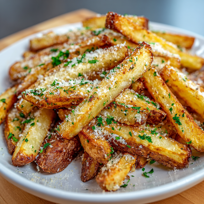 A plate of garlic parmesan fries.