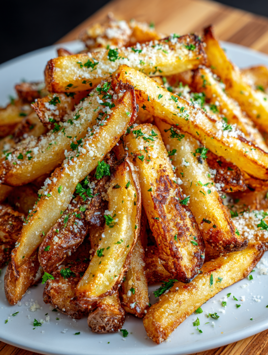 A plate of french fries with cheese on top.