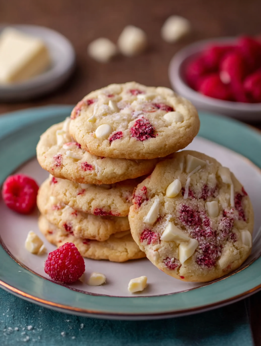 Weiße Schoko-Himbeer-Kekse: Fruchtig-zarter Keksgenuss.