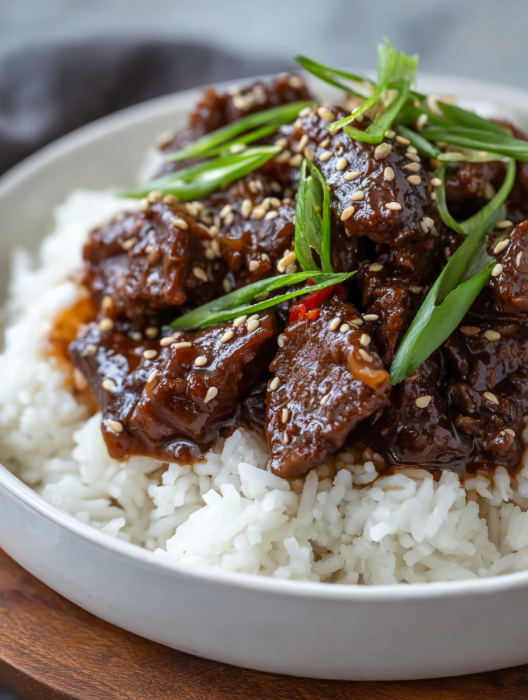 A bowl of rice with meat and vegetables on top.