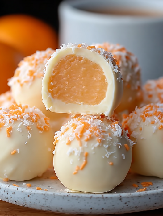 Orange creamsicle truffles with white chocolate.