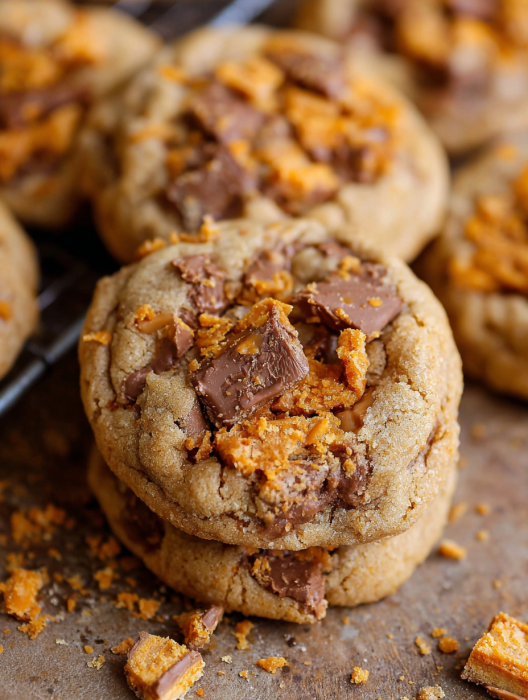 Thick and chewy peanut butter butterfinger cookies.