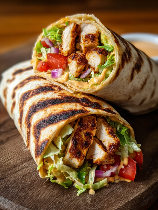 A spicy grilled chicken wrap with chipotle mayo.