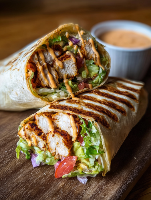 A spicy grilled chicken wrap with chipotle mayo.