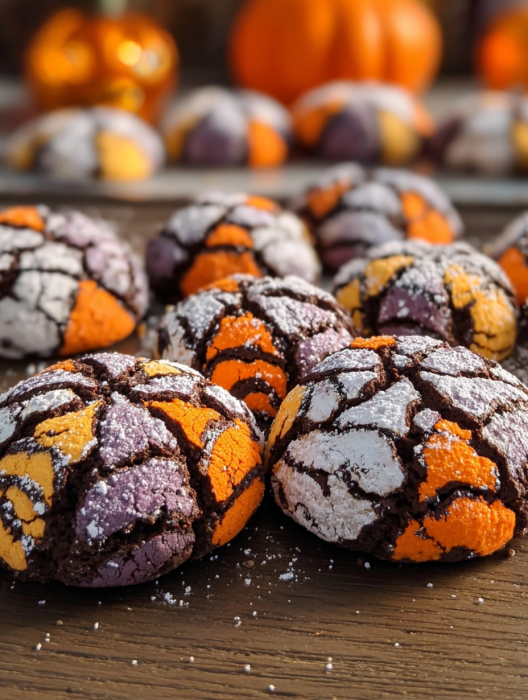 A table full of cookies with orange and yellow frosting.