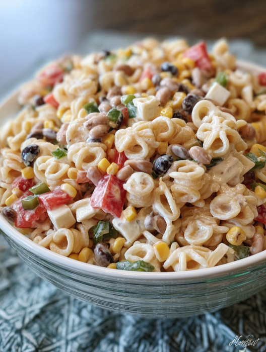A bowl of pasta with vegetables.