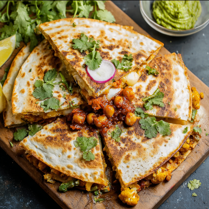 A crispy chickpea and cauliflower quesadilla.