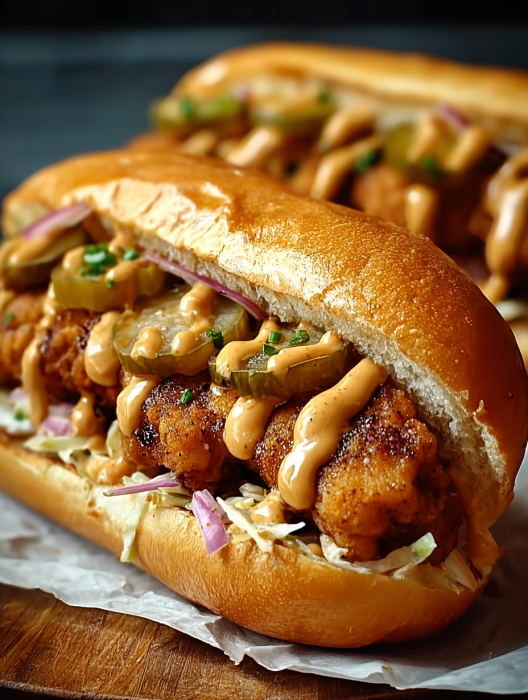 A delicious looking sandwich with a generous amount of sauce.