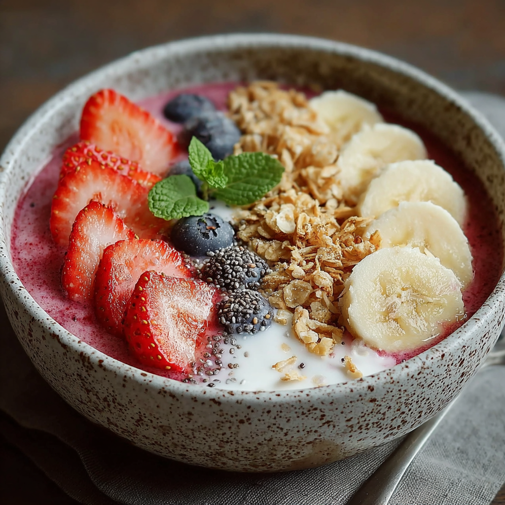 A bowl of fruit and yogurt.