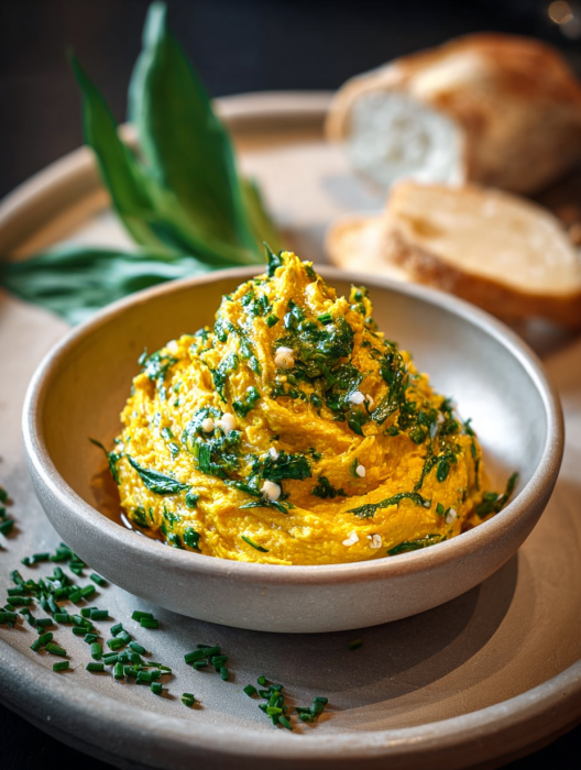 A bowl of food with a green leaf on top.
