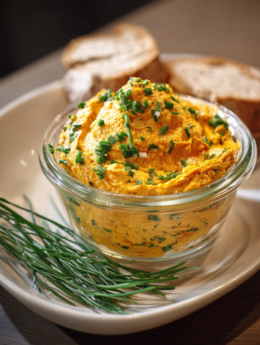 A bowl of food with a green garnish.