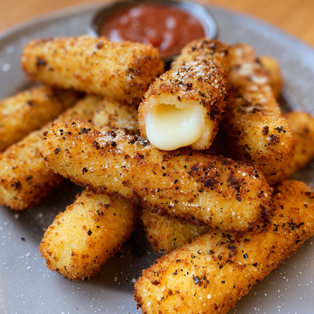 Mozzarella sticks in an air fryer.