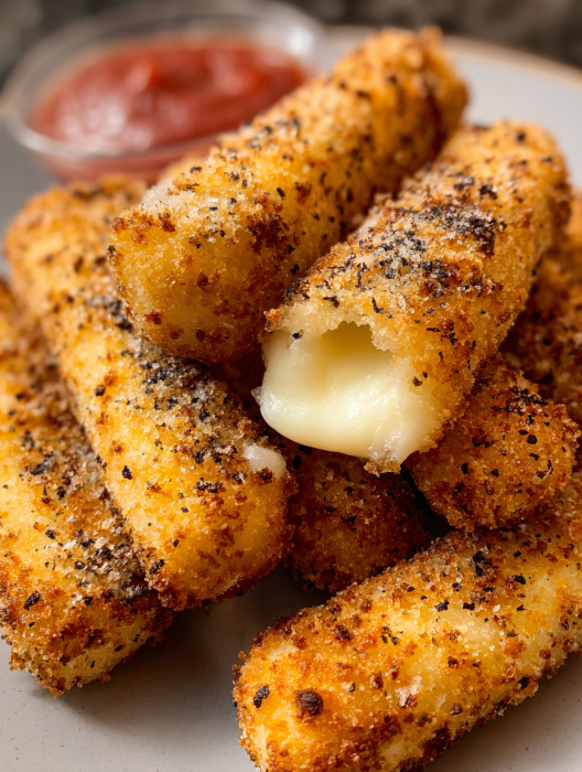 Mozzarella sticks in an air fryer.